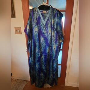 Collections Etc. Peacock Feather Print Kaftan One Size Fits Most